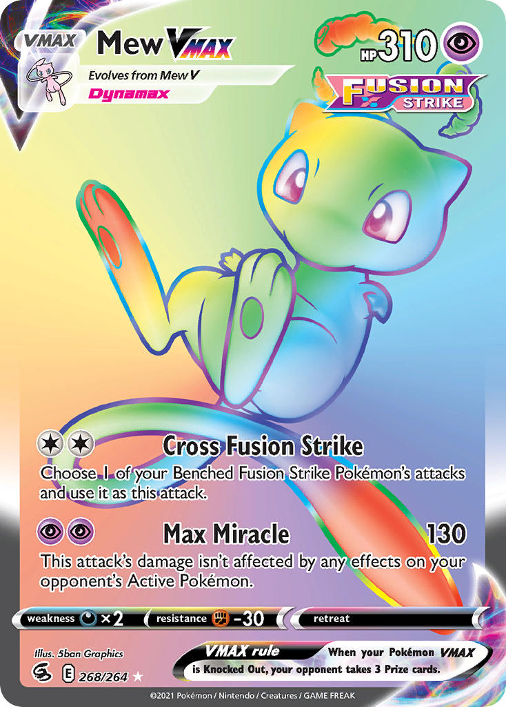 Pokemon TCG! Mew VMAX 2021 Fusion Strike #268/264 Rainbow Rare