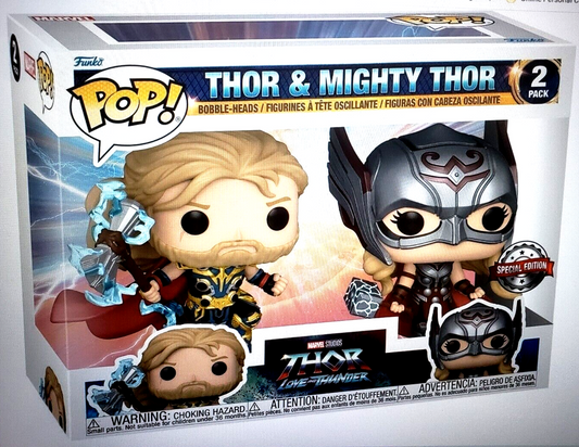 Funko Pop! Marvel Thor Love and Thunder : Thor & Mighty Thor 2 Pack Special Edition Figure Set
