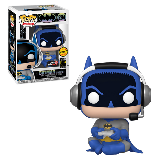 Funko Pop! DC Batman 80th Anniversary - Batman (Gamer) 294 CHASE GameStop Exclusive + Pop Protector