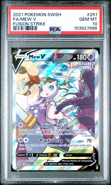 Pokemon TCG! 2021 Pokemon Sword and Shield Fusion Strike Mew V #251 PSA 10
