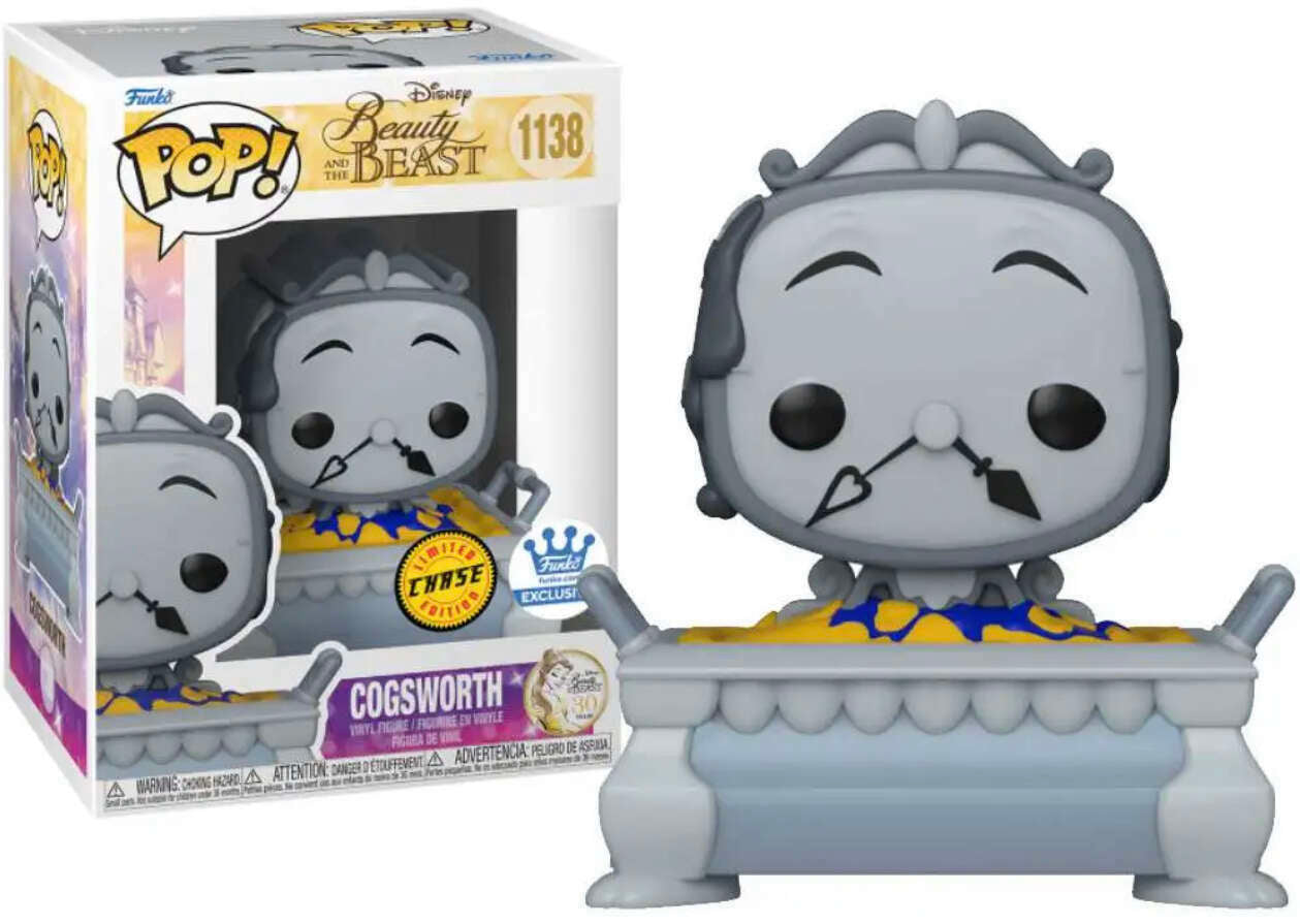 Funko Pop! Disney Beauty and the Beast 30 Years Cogsworth 1138 CHASE Funko Exclusive + Free Protector