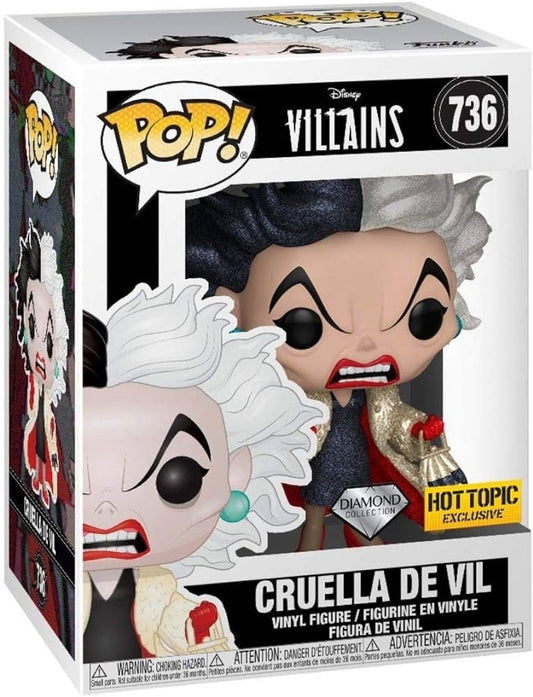 Funko Pop! Disney Villains Cruella De Vil 736 Diamond Collection Hot Topic Exclusive + Free Protector