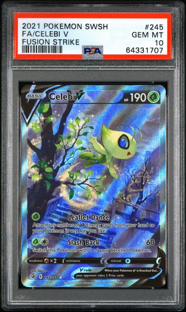 Pokemon TCG! 2021 POKEMON SWORD & SHIELD FUSION STRIKE #245 FA/CELEBI V FUSION STRIKE PSA 10
