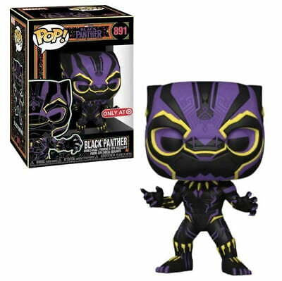 Funko Pop! Marvel Studios Black Panther 891 Purple Glow Blacklight Target Exclusive + Free Protector