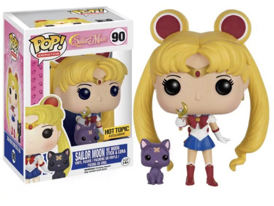 Funko Pop! Sailor Moon w/ Moon Stick & Luna 90 Hot Topic Exclusive + Pop Protector