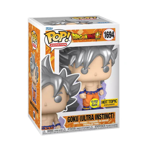 Funko Pop! Dragon Ball Super : Goku (Ultra Instinct) 1694 Glows Hot Topic Exclusive + Pop Protector