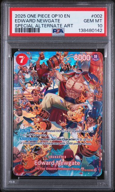 One Piece TCG! 2025 ONE PIECE OP10-ROYAL BLOOD #002 EDWARD NEWGATE SPECIAL ALTERNATE ART PSA 10
