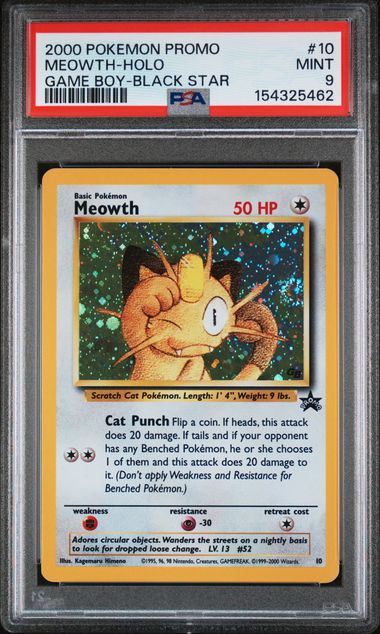 Pokemon TCG! 2000 POKEMON PROMO BLACK STAR #10 MEOWTH-HOLO GAME BOY-BLACK STAR PSA 9
