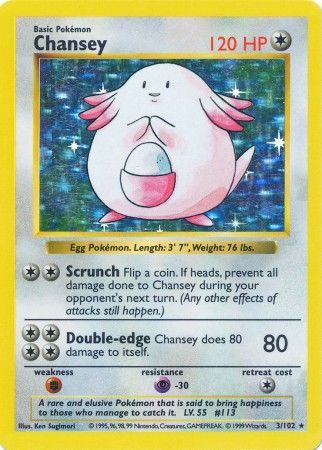 Pokemon TCG! Chansey 1999 Base Set Shadowless #3/102 Holo