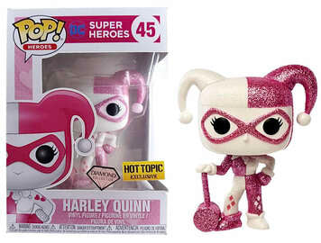 Funko Pop! DC Super Heroes - Harley Quinn (Pink) 45 (Glitter) Diamond Hot Topic Exclusive (VAULTED) + Free Protector