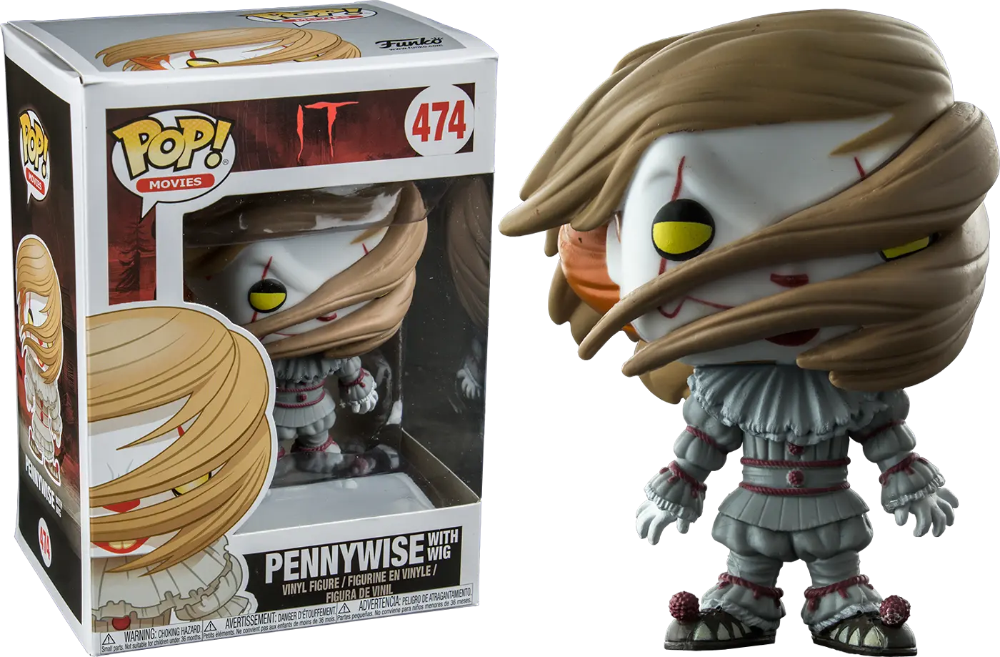 Pennywise with Wig 474 Yellow Eyes Funko Pop Vinyl + PoP Protector