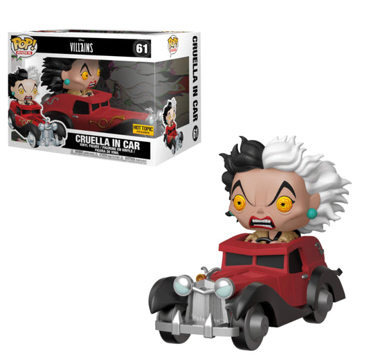 Funko Pop! Rides: Disney Villains Cruella in Car 61 Hot Topic Exclusive + Free Protector