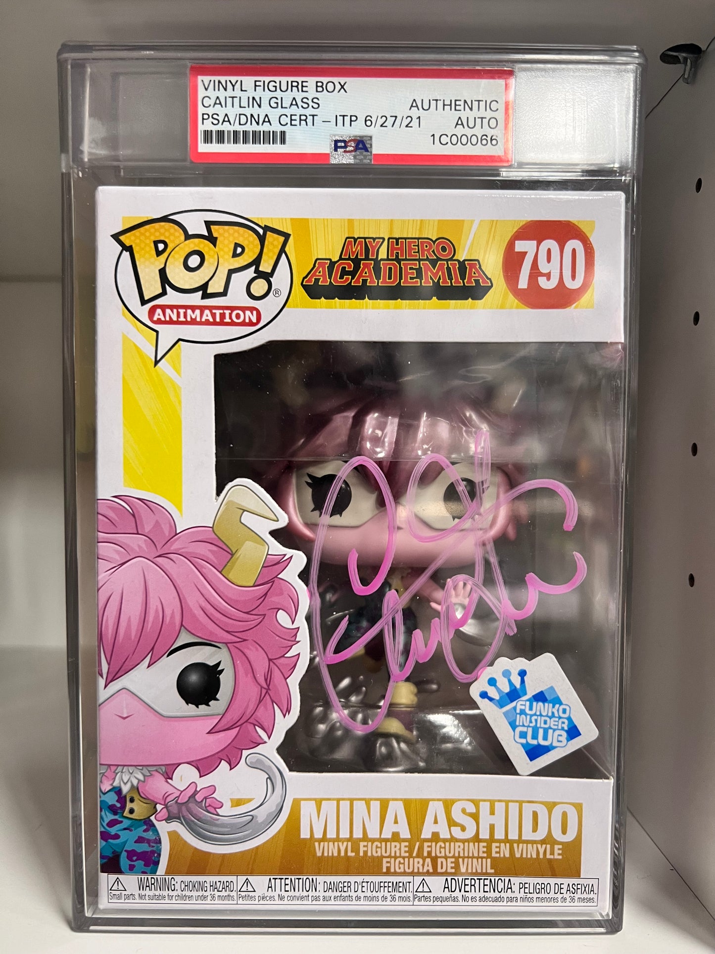 Funko Pop! My Hero Academia Mina Ashido Metallic 790 Funko Insider Club Figure Signed by Caitlin Glass PSA Authenticated