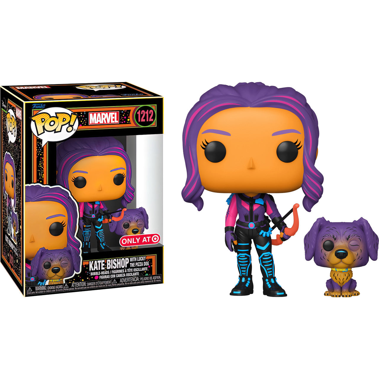 Funko POP! Marvel #1212 - Kate Bishop With Lucky the pizza dog Target exclusive BLACKLIGHT + protector!