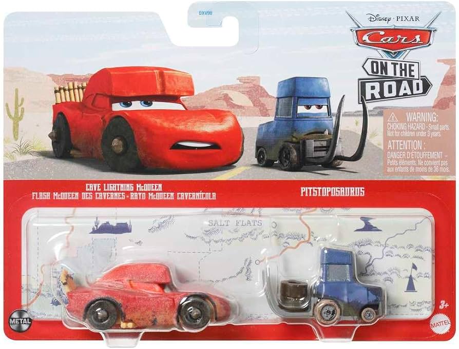 Disney Pixar Cars Cave Lightning McQueen & Pitstoposaurus 1:55 Scale Diecast Figures 2 Pack