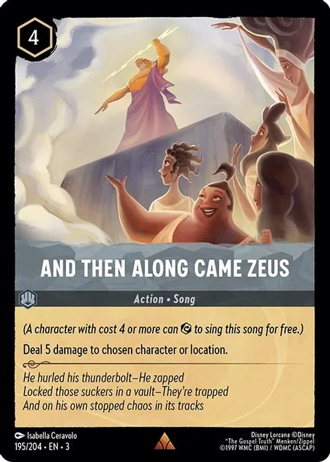 195 And Then Along Came Zeus Disney Lorcana Into the Inklands RARE TCG CARD