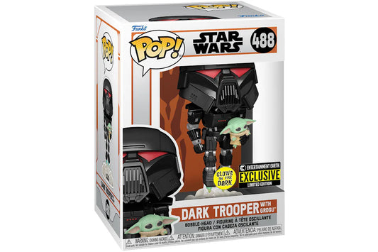 Funko Pop! Star Wars Dark Trooper with Grogu 488 Glows in the Dark EE Exclusive + Free Protector