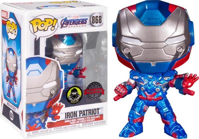 Funko Pop! Marvel Avengers Endgame : Iron Patriot 868 Popcultcha Exclusive Special Edition + Pop Protector