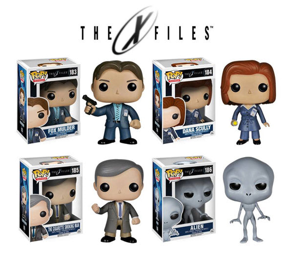 Funko Pop! The X Files: Fox Mulder 183, Dana Scully 184, The Cigarette Smoking Man 185, and Alien 186 + Free Protectors (VAULTED)