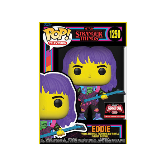 Funko Pop! Netflix Stranger Things - Eddie 1250 Funko Target Con 2024 Exclusive Blacklight Figure + Pop Protector