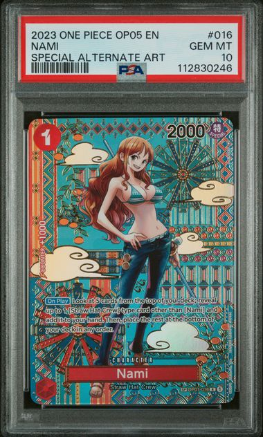 One Piece TCG! 2023 ONE PIECE OP05-AWAKENING OF THE NEW ERA #016 NAMI SPECIAL ALTERNATE ART PSA 10