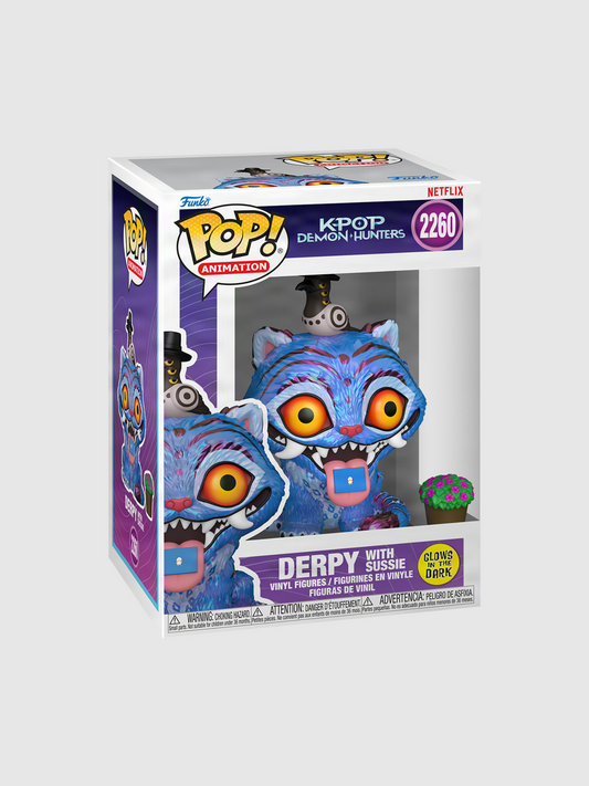 (PRE-ORDER) : Funko Pop! Netflix K-pop Demon Hunters - Derpy with Sussie 2260 Glows in the Dark Figure + Pop Protector