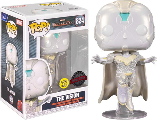 Funko Pop Marvel Wandavision 3.75 Inch Action Figure Exclusive - White Vision #824 Special Edition Glows in the Dark + PoP Protector