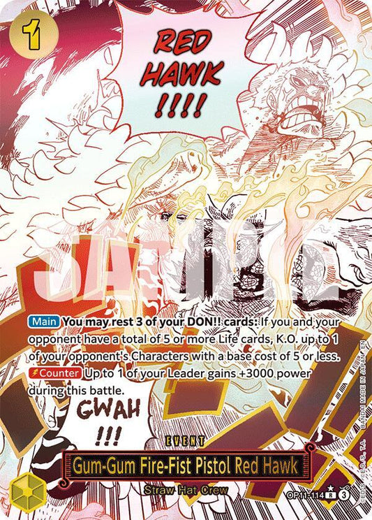 One Piece TCG! Gum-Gum Fire-Fist Pistol Red Hawk (Alternate Art) - A Fist of Divine Speed (OP11)