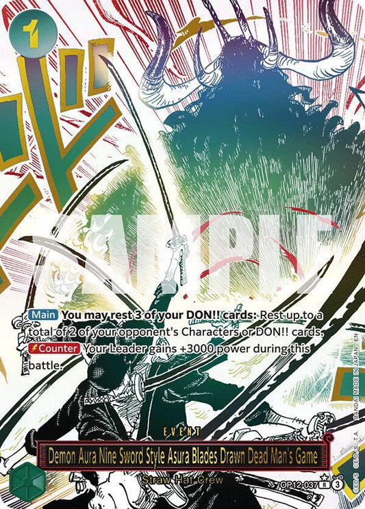 One Piece TCG! Demon Aura Nine Sword Style Asura Blades Drawn Dead Man's Game (Alternate Art) - Legacy of the Master (OP12)