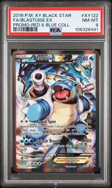 Pokemon TCG! 2016 POKEMON XY BLACK STAR PROMO #XY122 FA/BLASTOISE EX PROMO-RED & BLUE COLL. PSA 8