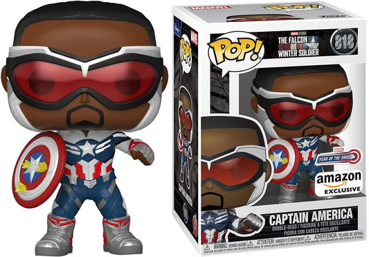 Funko Pop! Marvel Studios The Falcon and the Winter Soldier - Captain America: 818 Amazon Exclusive + Free Protector