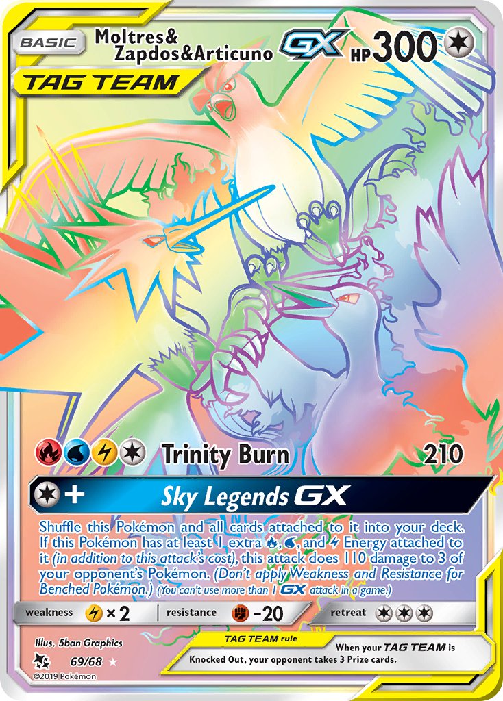 Pokemon TCG! Moltres & Zapdos & Articuno GX 2019 Hidden Fates #69/68 Rainbow Rare