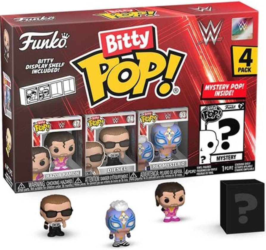 Funko Bitty Pop! : WWE Mini Collectible Toys 4-Pack - Razor Ramon, Diesel, Rey Mysterio, & Mystery Figure (Styles May Vary)