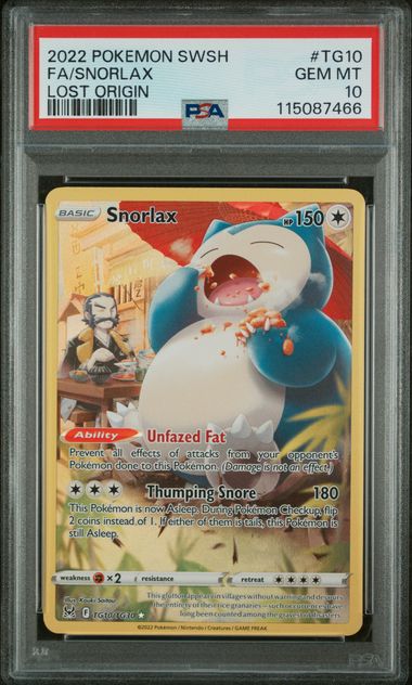 Pokemon TCG! 2022 POKEMON SWORD & SHIELD LOST ORIGIN #TG10 FA/SNORLAX LOST ORIGIN PSA 10