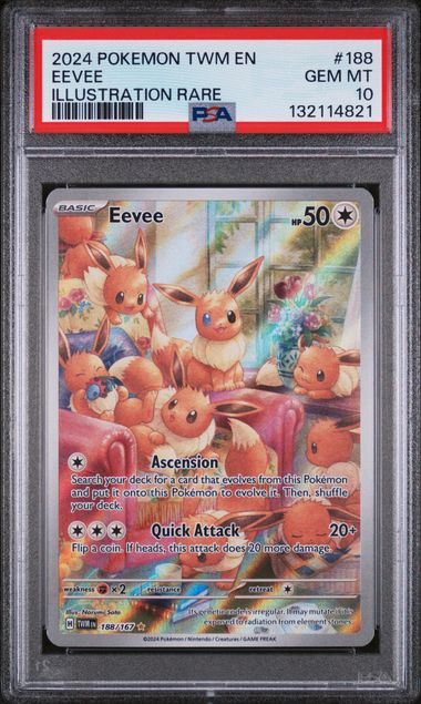 Pokemon TCG! 2024 POKEMON TWM EN-TWILIGHT MASQUERADE #188 EEVEE ILLUSTRATION RARE PSA 10