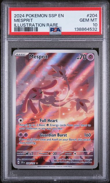 Pokemon TCG! 2024 POKEMON SSP EN-SURGING SPARKS #204 MESPRIT ILLUSTRATION RARE PSA 10