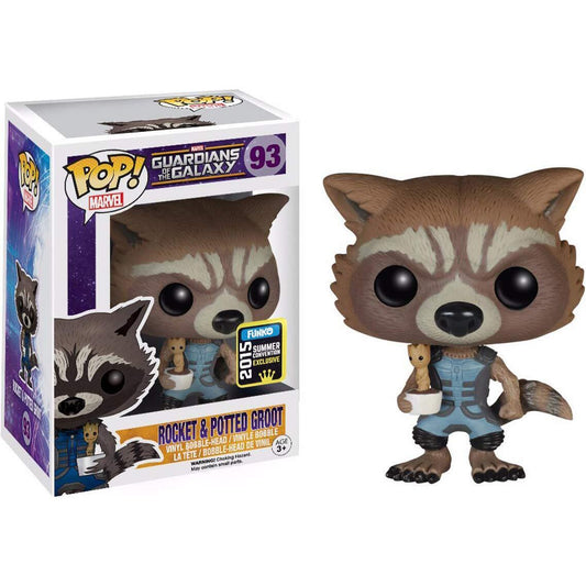 Funko Pop! Marvel Guardians of the Galaxy Rocket Raccoon & Potted Groot 93 Funko 2015 Summer Convention Exclusive (VAULTED) + Free Protector