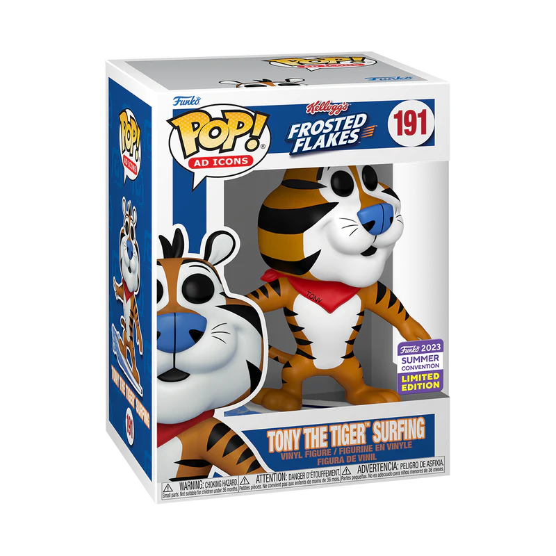 FUNKO POP! AD ICON FROSTED FLAKES TONY THE TIGER SURFING #191 [2023 SDCC SHARED EXCLUSIVE]