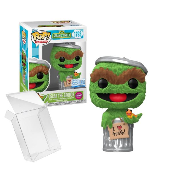 Funko Pop! 123 Sesame Street - Oscar The Grouch 1793 Flocked Funko Special Edition Figure + Pop Protector