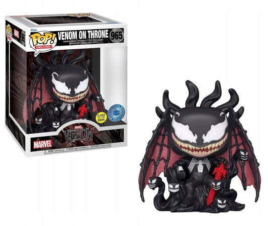 Funko Pop! Marvel Venom on Throne 965 6-inch Deluxe Figure Glows in the Dark Pop in a Box Exclusive + Free Protector