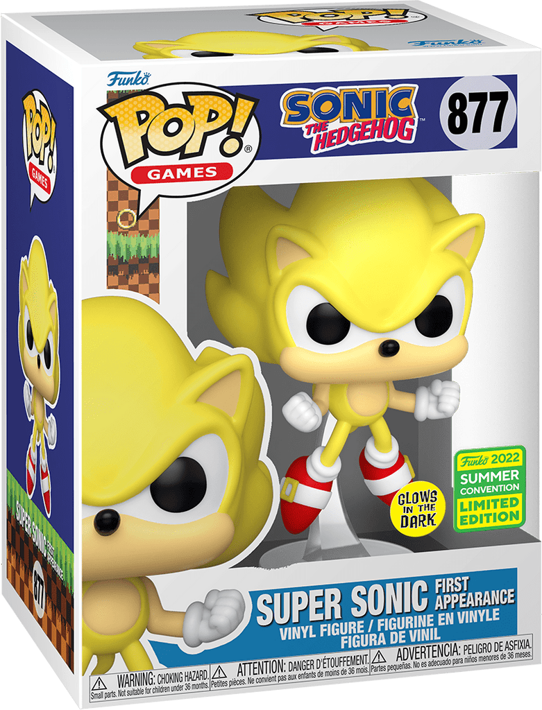 Funko Pop! Sonic The Hedgehog: Super Sonic 877 Glows in the Dark Funko 2022 Summer Convention Exclusive + Pop Protector
