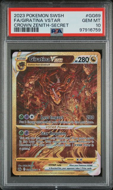 Pokemon TCG! 2023 POKEMON SWORD AND SHIELD CROWN ZENITH #GG69 FA/GIRATINA VSTAR CROWN ZENITH-SECRET PSA 10
