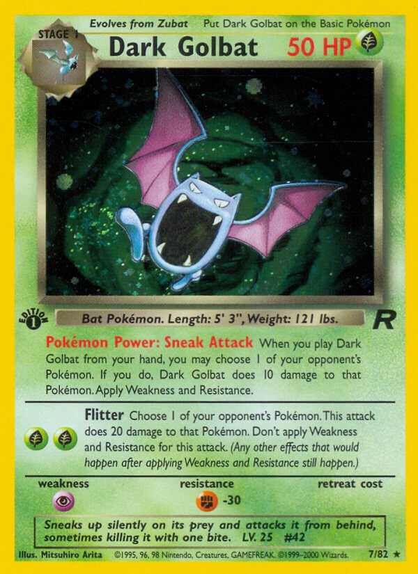 Pokemon TCG! Dark Golbat 2000 Team Rocket 1st Edition #7/82 Holo