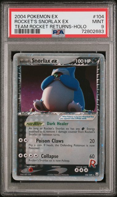 Pokemon TCG! 2004 Pokemon Ex Team Rocket Returns Holo Rocket's Snorlax Ex #104 PSA 9