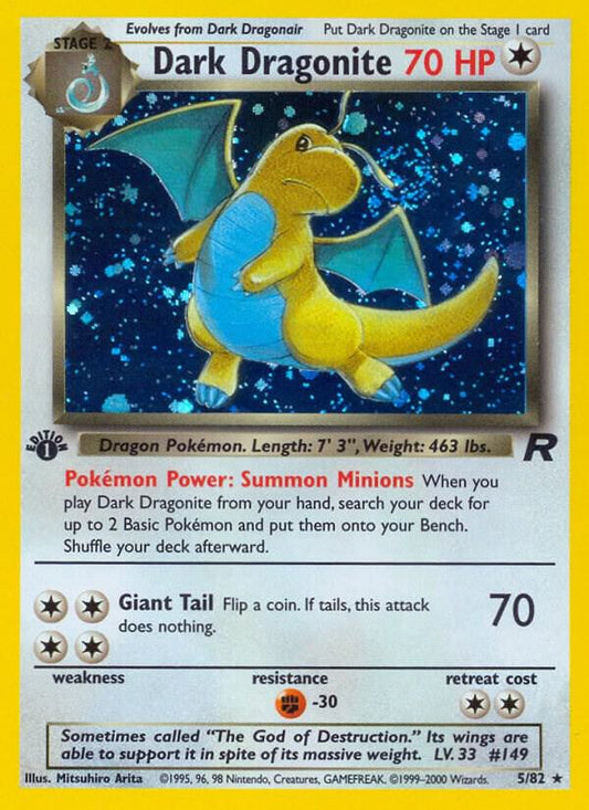 Pokemon TCG! Dark Dragonite (5) - Team Rocket (TR) Unlimited HOLOFOIL (DMG)