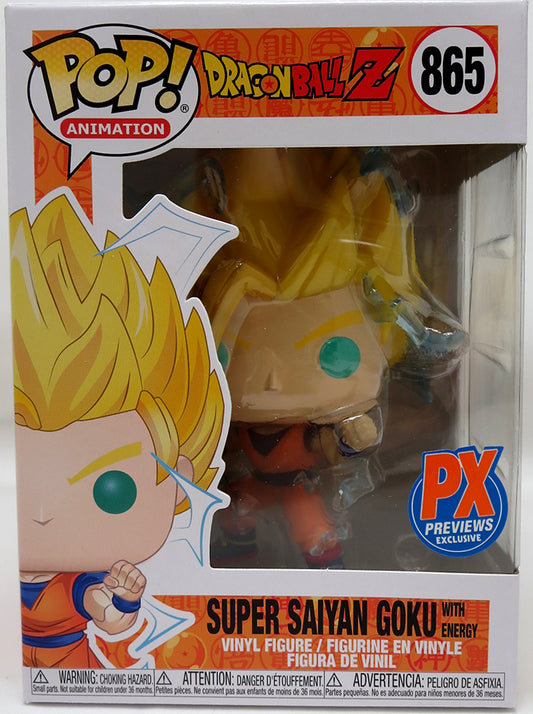 Funko Pop! Dragon Ball Z Super Saiyan Goku with Energy #865 PX Previews Exclusive + Protector