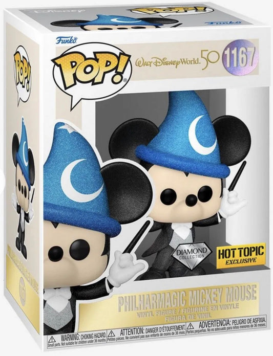 Funko Pop! Walt Disney World 50 Philharmagic Mickey Mouse 1167 Diamond Hot Topic Exclusive + Free Protector