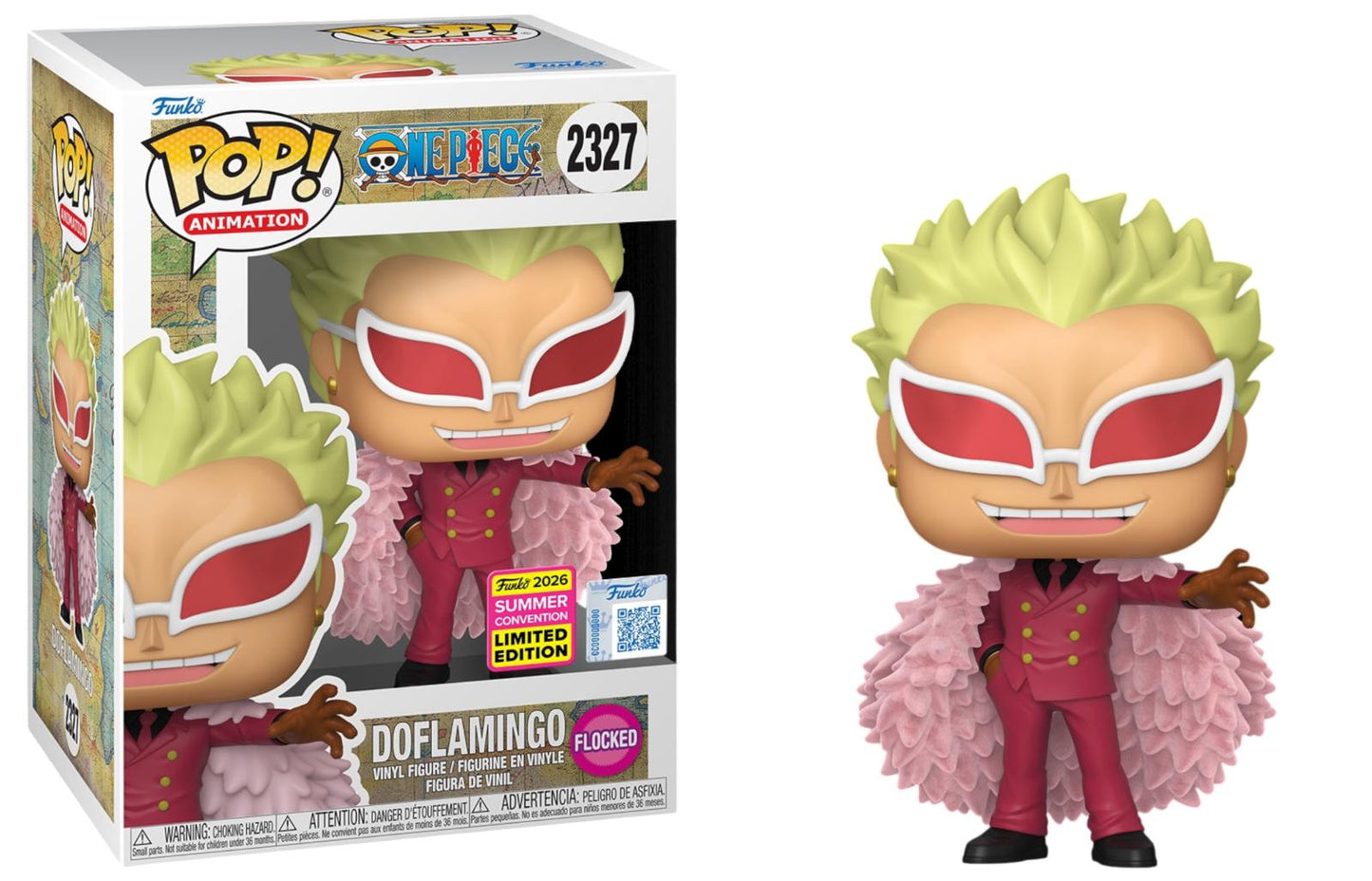 Funko Pop! One Piece - Doflamingo 2327 Funko 2026 Summer Convention Exclusive Flocked Figure + Pop Protector
