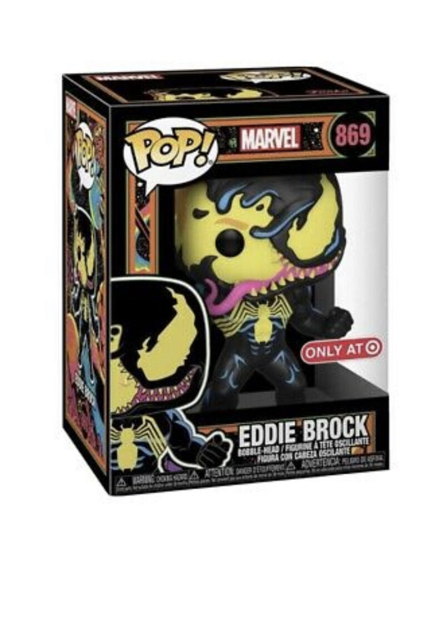 Funko Pop! Marvel Eddie Brock Blacklight 869 Target Exclusive + Pop Protector