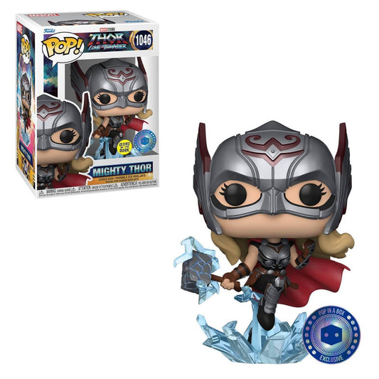 Funko Pop! Thor Love and Thunder - Mighty Thor 1046 Glows in the Dark Pox in a Box Exclusive Figure + Pop Protectorl